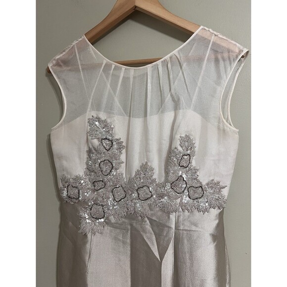 Kay Unger newyork 100%silk silver ivory thread-sequence work size 6 party dress - Picture 2 of 12